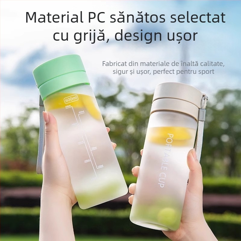 Pahar din plastic pentru elevi și cupluri, capacitate mare, rezistent la cădere, design sport minimalist, stil coreean, comod de ținut