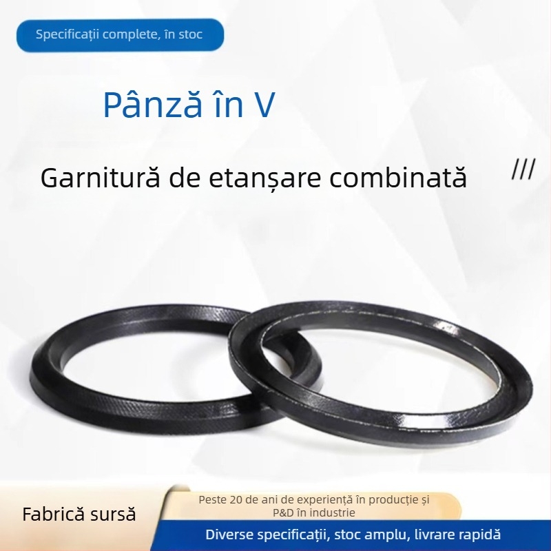 Inel de etanșare a uleiului în formă V, cu armătură din țesătură, fără schelet, pentru cilindri hidraulici, rezistent la temperaturi înalte și presiune ridicată, în stoc