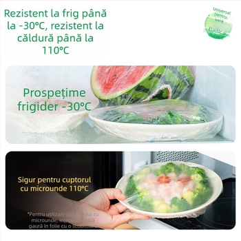 Temij Capace de folie de plastic de unică folosință, 300 bucăți, pungi de conservare a alimentelor cu capac rabatabil, protecție la praf, ustensile de bucătărie retractabile