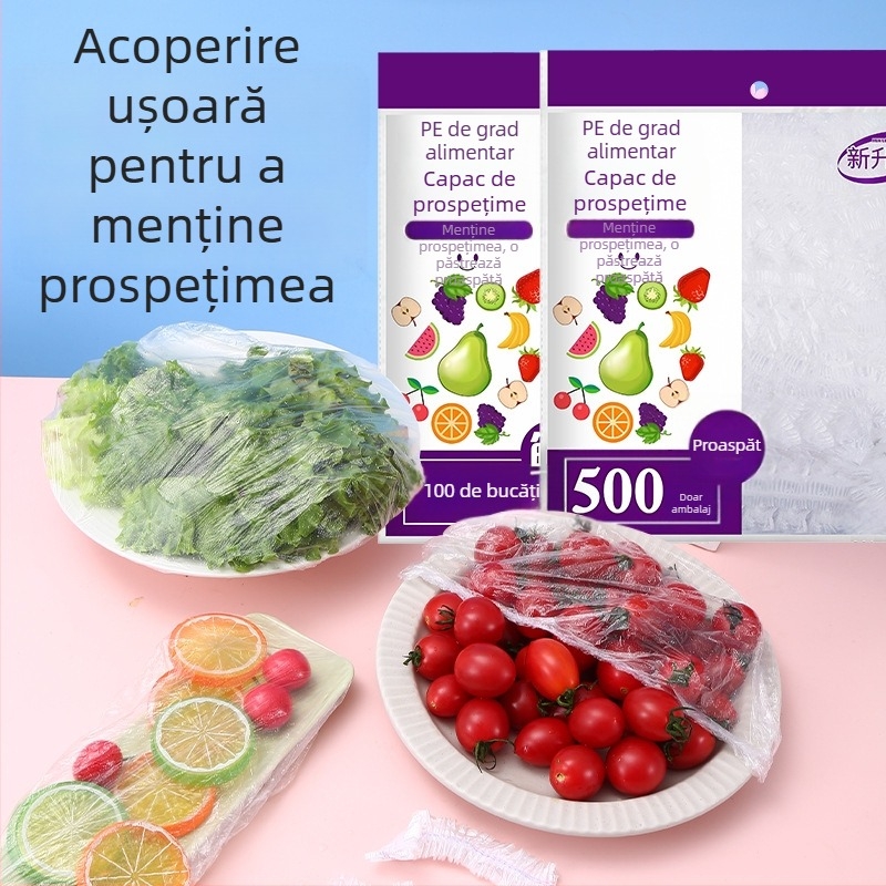 Set din plastic de folie alimentară, acoperire împotriva prafului, pungi de depozitare pentru alimente de unică folosință, acoperitoare pentru legume și bonete de duș cu gură elastică