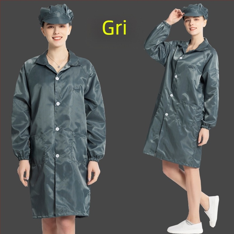 Palton anti-static lung pentru spații curate, haine de lucru unisex, albastru și alb