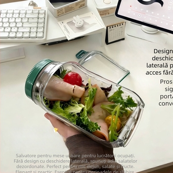 Vas creativ etanș pentru salată de legume cu deschidere laterală, recipient pentru salată de fructe, cutie de prânz pentru înlocuirea mesei, portabil, recipient PP pentru depozitare