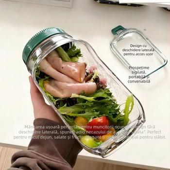 Vas creativ etanș pentru salată de legume cu deschidere laterală, recipient pentru salată de fructe, cutie de prânz pentru înlocuirea mesei, portabil, recipient PP pentru depozitare
