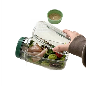 Vas creativ etanș pentru salată de legume cu deschidere laterală, recipient pentru salată de fructe, cutie de prânz pentru înlocuirea mesei, portabil, recipient PP pentru depozitare