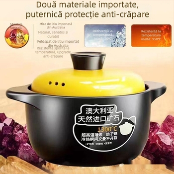 Vas de lut pentru tocănițe și supă, oală ceramică pentru aragaz cu gaz, fund plat, 2.1–3 L, antiaderent, pentru orez și supe