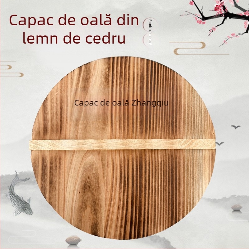 Capac pentru oală din lemn de brad, tratat cu cărbune, rotund, izolat, stil antic