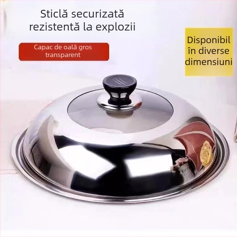 Capace din oțel inoxidabil cu sticlă transparentă, rezistentă la temperaturi înalte, 32–40 cm, pentru oale de gătit