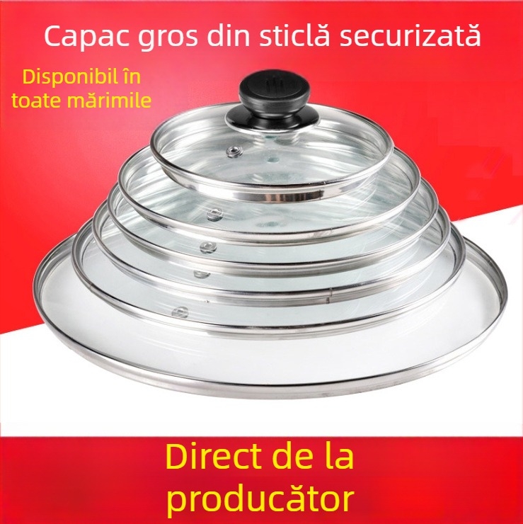 Capac de oală din sticlă temperată, transparent, rotund, universal, rezistent la temperaturi înalte