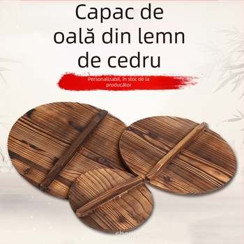 Capac rotund din lemn pentru wok – capac din lemn masiv, pentru wok din fontă (diametru 30–36 cm)