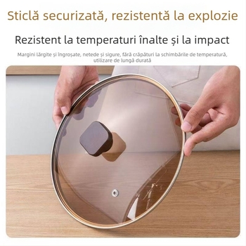 Capac din sticlă temperată maro pentru gătit, capac universal îngroșat, capac transparent pentru oală de lapte, capac de sticlă pentru oală de supă și oală mare, rezistent la temperaturi înalte