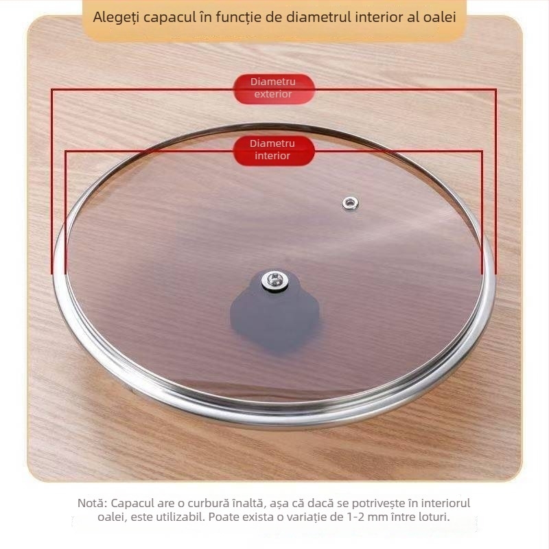 Capac din sticlă temperată maro pentru gătit, capac universal îngroșat, capac transparent pentru oală de lapte, capac de sticlă pentru oală de supă și oală mare, rezistent la temperaturi înalte