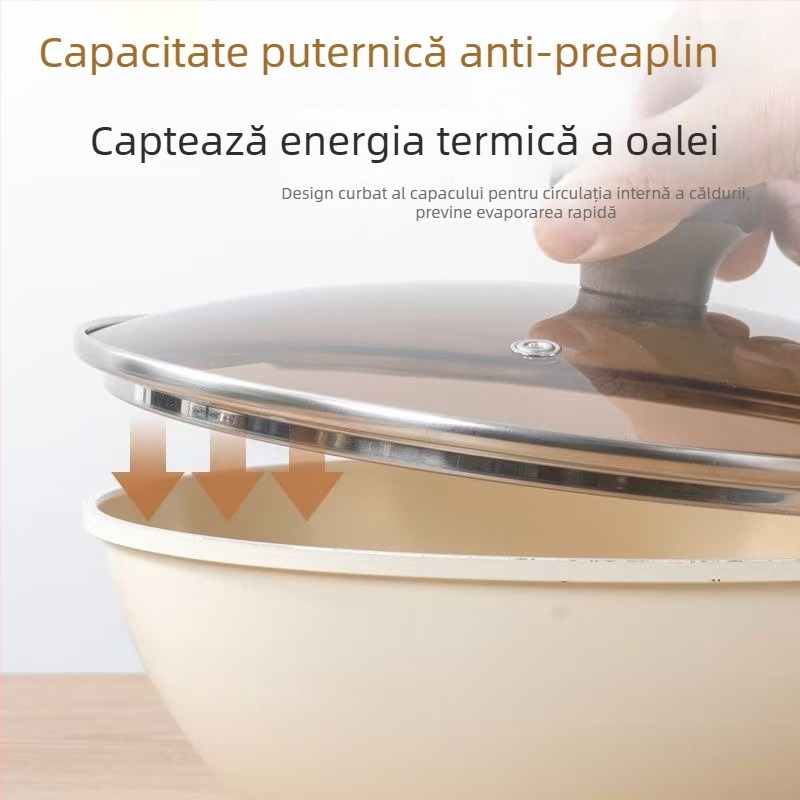 Capac din sticlă temperată maro pentru gătit, capac universal îngroșat, capac transparent pentru oală de lapte, capac de sticlă pentru oală de supă și oală mare, rezistent la temperaturi înalte