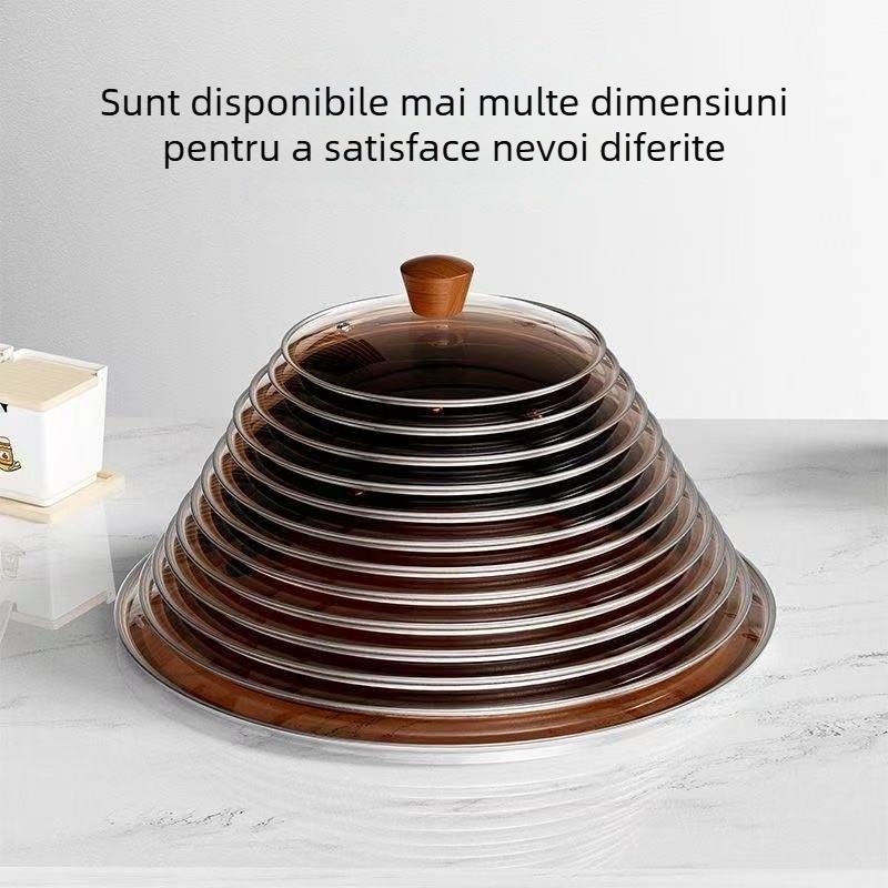 Capac din sticlă temperată maro pentru gătit, capac universal îngroșat, capac transparent pentru oală de lapte, capac de sticlă pentru oală de supă și oală mare, rezistent la temperaturi înalte