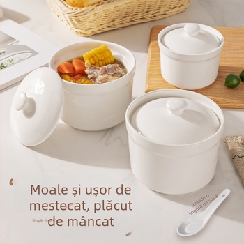  Vas ceramic bain-marie cu capac, pentru cuib de păsări și supă cu budincă de ou, bol pentru aburi, dimensiuni mici/medii/mari