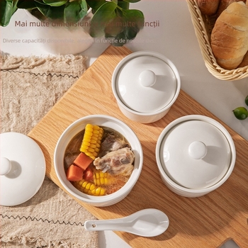  Vas ceramic bain-marie cu capac, pentru cuib de păsări și supă cu budincă de ou, bol pentru aburi, dimensiuni mici/medii/mari