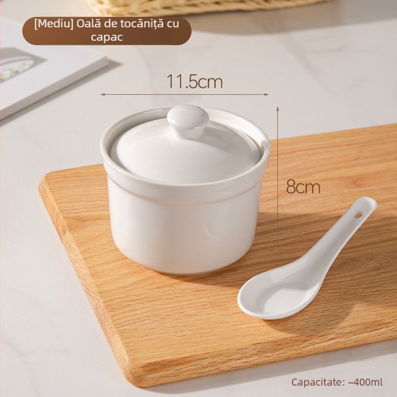  Vas ceramic bain-marie cu capac, pentru cuib de păsări și supă cu budincă de ou, bol pentru aburi, dimensiuni mici/medii/mari