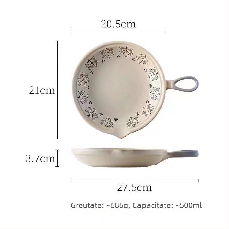 Caserolă ceramică vintage cu mâner pentru gătit la foc deschis, fund plat, 2,1–3 L