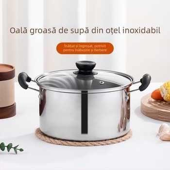 Oală din oțel inoxidabil cu pereți drepți, oală mică de supă cu două mâneri, stil american, înaltă, compatibilă cu inducția, diametrul 20 cm, capacitate 1,1–2 L, capac din sticlă temperată