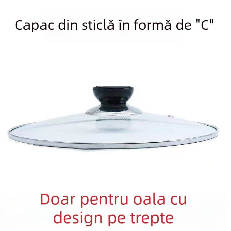 Capac din sticlă temperată în formă de C, transparent și îngroșat, pentru uz casnic, potrivit pentru oale cu aburi, oale de supă, oale electrice, universal