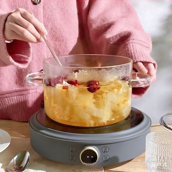 Oală mare din sticlă borosilicată, pentru flacără deschisă și temperaturi înalte, potrivită pentru plita ceramică electrică; oală pentru vin roșu și gătire sănătoasă