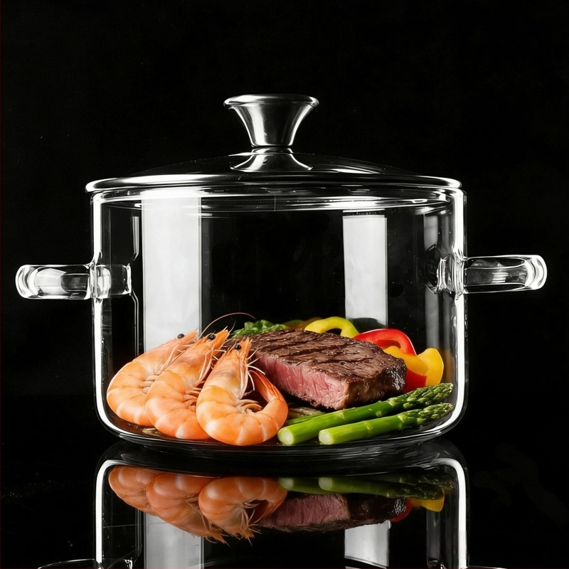 Oală mare din sticlă borosilicată, pentru flacără deschisă și temperaturi înalte, potrivită pentru plita ceramică electrică; oală pentru vin roșu și gătire sănătoasă