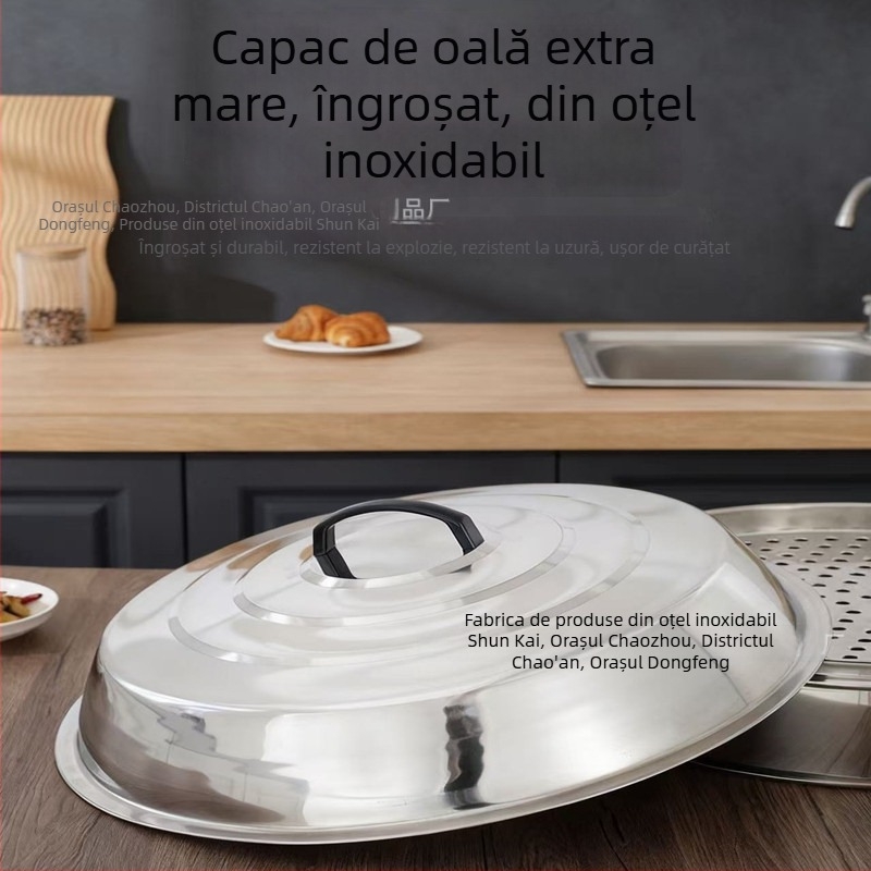 Capac mare din oțel inoxidabil, nemagnetic, îngroșat, în formă arcuită, pentru oale mari, wok și aburi