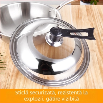 Capac de oală din oțel inoxidabil cu sticlă transparentă, gros și rezistent la temperaturi înalte