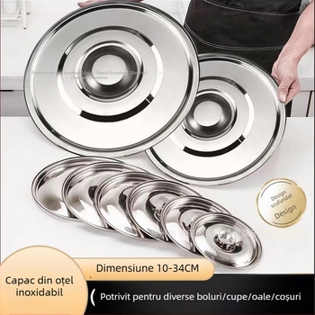 Capac din oțel inoxidabil, rotund universal, 10–34 cm, pentru borcane cu condimente, recipiente de ulei, oale mici și boluri.