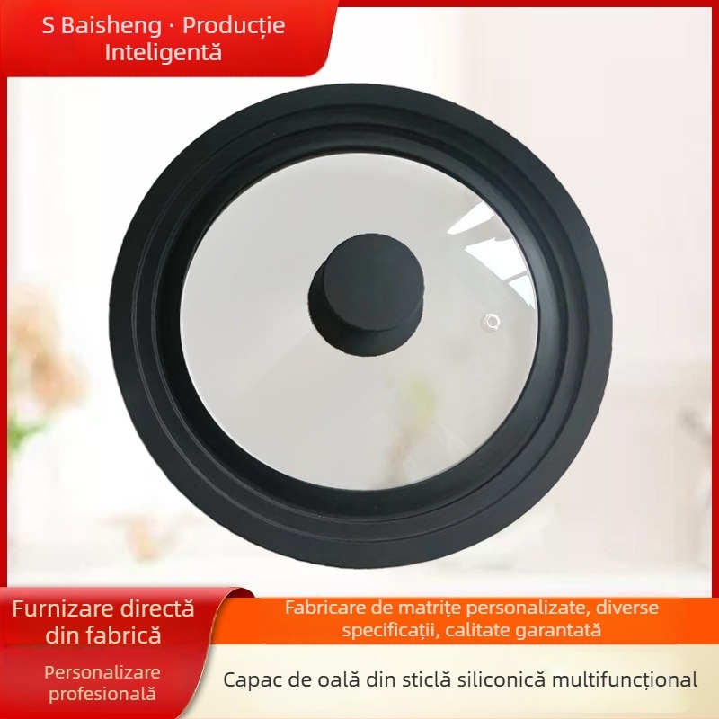 Capac de oală din silicon și sticlă, transparent, rotund, pentru tigaie și vas de aburi