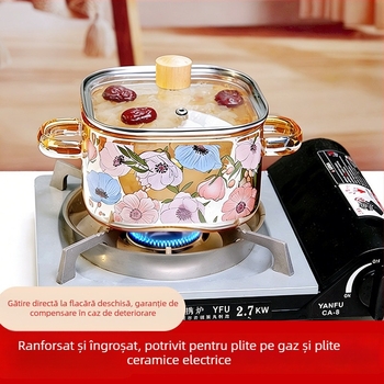 Oală mică de supă din sticlă borosilicată, cu mâner dublu, pentru flacără deschisă — culoare amber