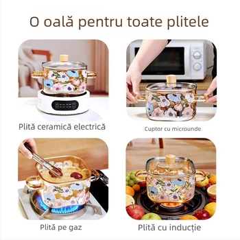 Oală mică de supă din sticlă borosilicată, cu mâner dublu, pentru flacără deschisă — culoare amber