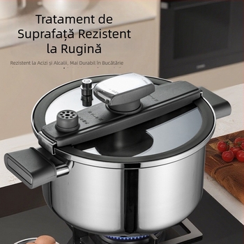 Oală din titan cu presiune mică, netencuită, pentru supă și tocană, bază de trei straturi, capac din sticlă cu închidere
