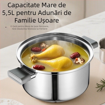 Oală din titan cu presiune mică, netencuită, pentru supă și tocană, bază de trei straturi, capac din sticlă cu închidere