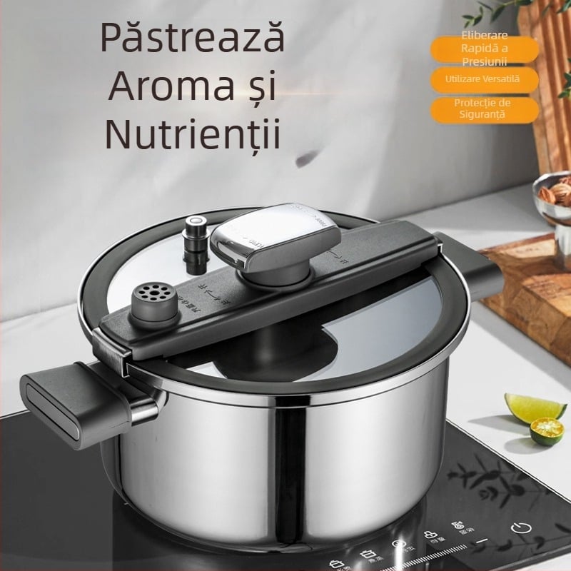 Oală din titan cu presiune mică, netencuită, pentru supă și tocană, bază de trei straturi, capac din sticlă cu închidere