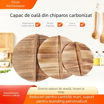 Capac din lemn de brad carbonizat pentru wok și vase mari