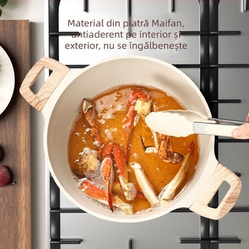 Oală de supă și tocană din piatră Maifan, antiaderentă, cu bază groasă, potrivită pentru plite cu inducție și aragaz
