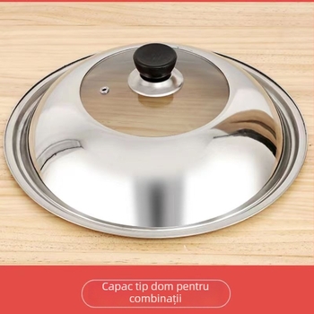 Capac de oală din oțel inoxidabil, multifuncțional, set de capace pentru diferite dimensiuni, capac universal pentru wok și tigaie, capac cu vizor