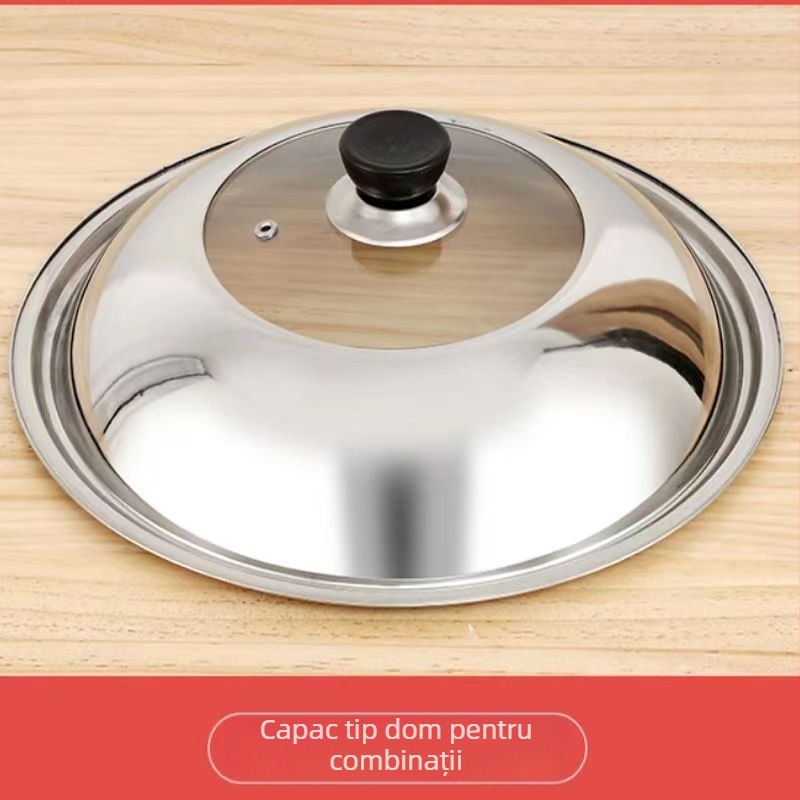 Capac de oală din oțel inoxidabil, multifuncțional, set de capace pentru diferite dimensiuni, capac universal pentru wok și tigaie, capac cu vizor