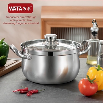 Oală de supă din oțel inoxidabil întărit, cu mâneri duble, anti-vărsare, oală pentru tăiței, pentru uz casnic, diametrul 22–26 cm, capacitate 3,1–4 L