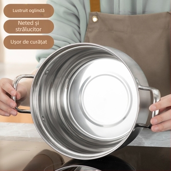 Oală de supă din oțel inoxidabil întărit, cu mâneri duble, anti-vărsare, oală pentru tăiței, pentru uz casnic, diametrul 22–26 cm, capacitate 3,1–4 L