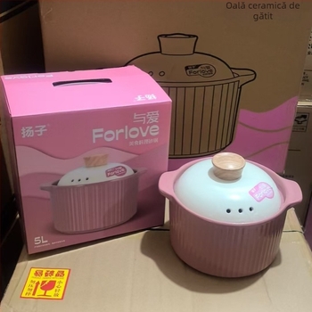 Yangzi oală ceramică, caserolă mare pentru supe și gătit înăbușit, capac ceramic, 3,1–4 L, stil Nordic