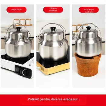 Oală Chaoshan în stil vechi pentru baie în apă, exterior din oțel inoxidabil și interior ceramic, oală portabilă multifuncțională pentru supă pentru casă și exterior