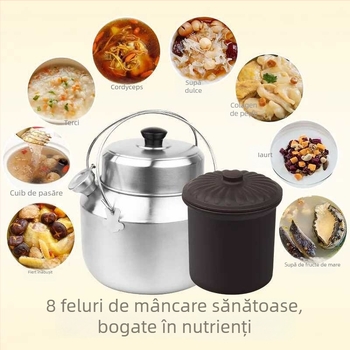 Oală Chaoshan în stil vechi pentru baie în apă, exterior din oțel inoxidabil și interior ceramic, oală portabilă multifuncțională pentru supă pentru casă și exterior