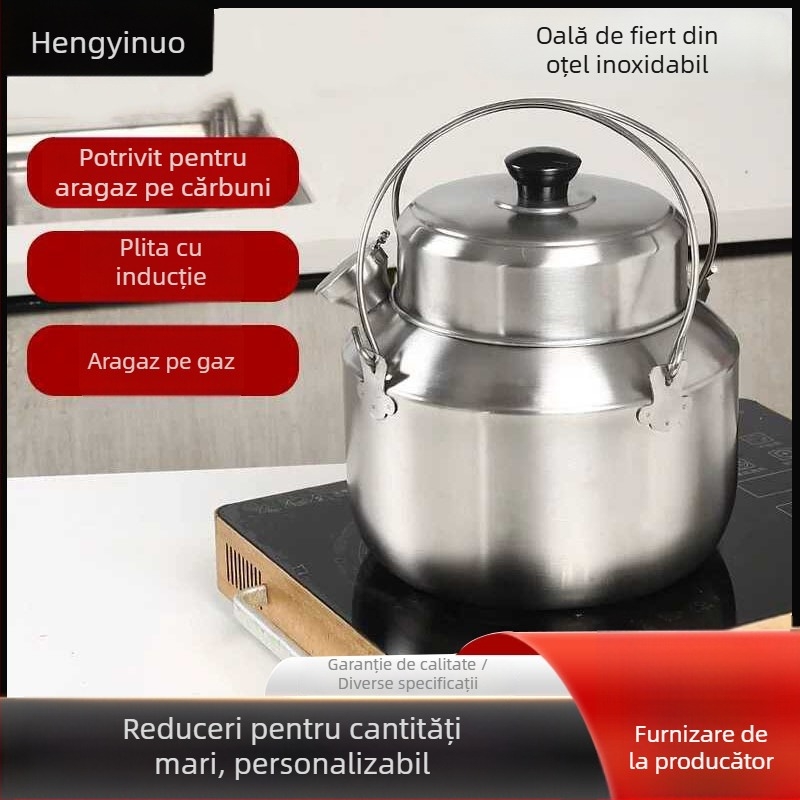 Oală Chaoshan în stil vechi pentru baie în apă, exterior din oțel inoxidabil și interior ceramic, oală portabilă multifuncțională pentru supă pentru casă și exterior