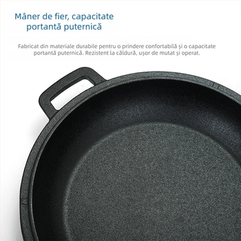 Vas din fontă neacoperit, 26 cm – oală multifuncțională pentru orez în vas de lut, tocană și prăjire, compatibilă cu plita cu inducție