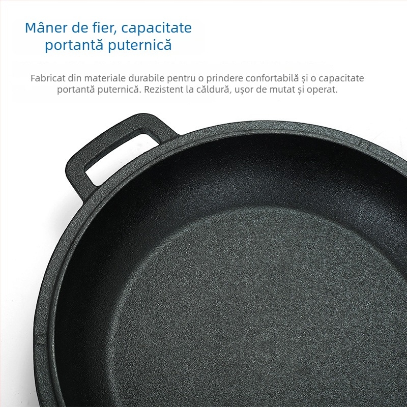 Vas din fontă neacoperit, 26 cm – oală multifuncțională pentru orez în vas de lut, tocană și prăjire, compatibilă cu plita cu inducție