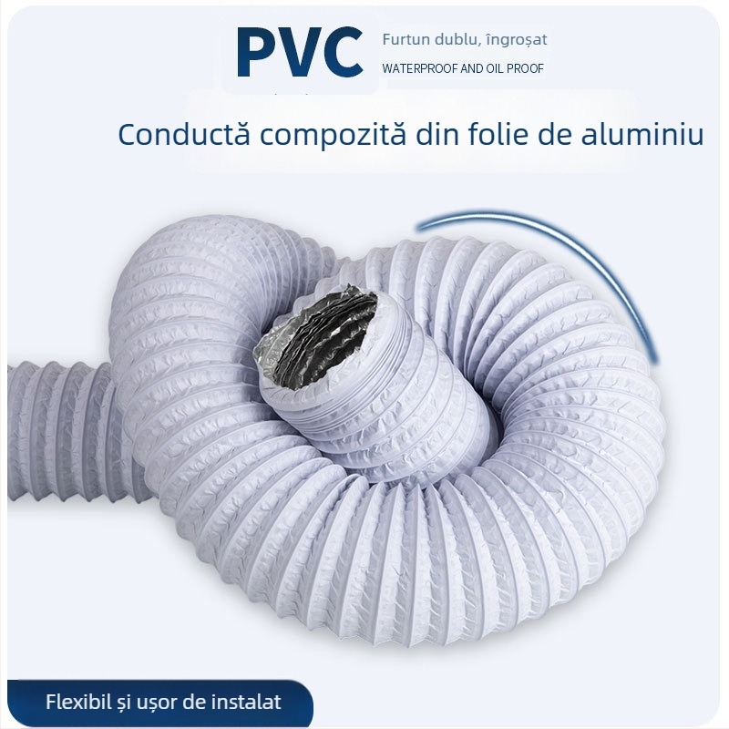 Conductă PVC cu folie de aluminiu pentru sistem de aer proaspăt, ventilator de evacuare și hotă, furtun telescopic din folie de aluminiu