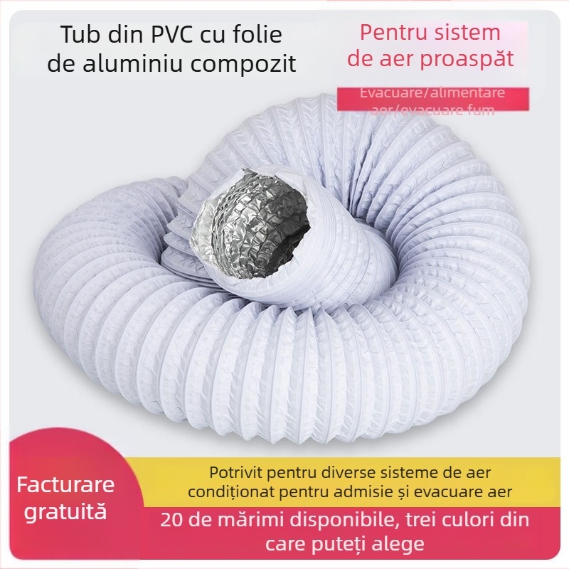 Conductă PVC cu folie de aluminiu pentru sistem de aer proaspăt, ventilator de evacuare și hotă, furtun telescopic din folie de aluminiu