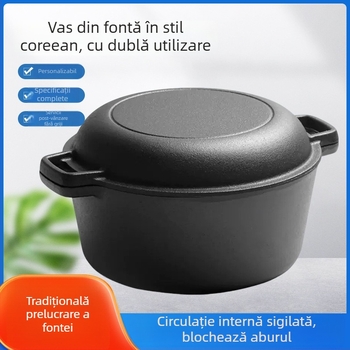 Oală din fontă pentru uz casnic, 26 cm, cu două mânere, multifuncțională pentru prăjit, fierbere și supe, fără acoperire