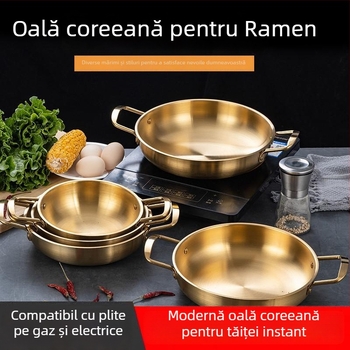 Oală de supă din oțel inoxidabil, stil coreean, cu mâneri duble, fund plat, oală individuală pentru noodles și fructe de mare (1.1–2 L)